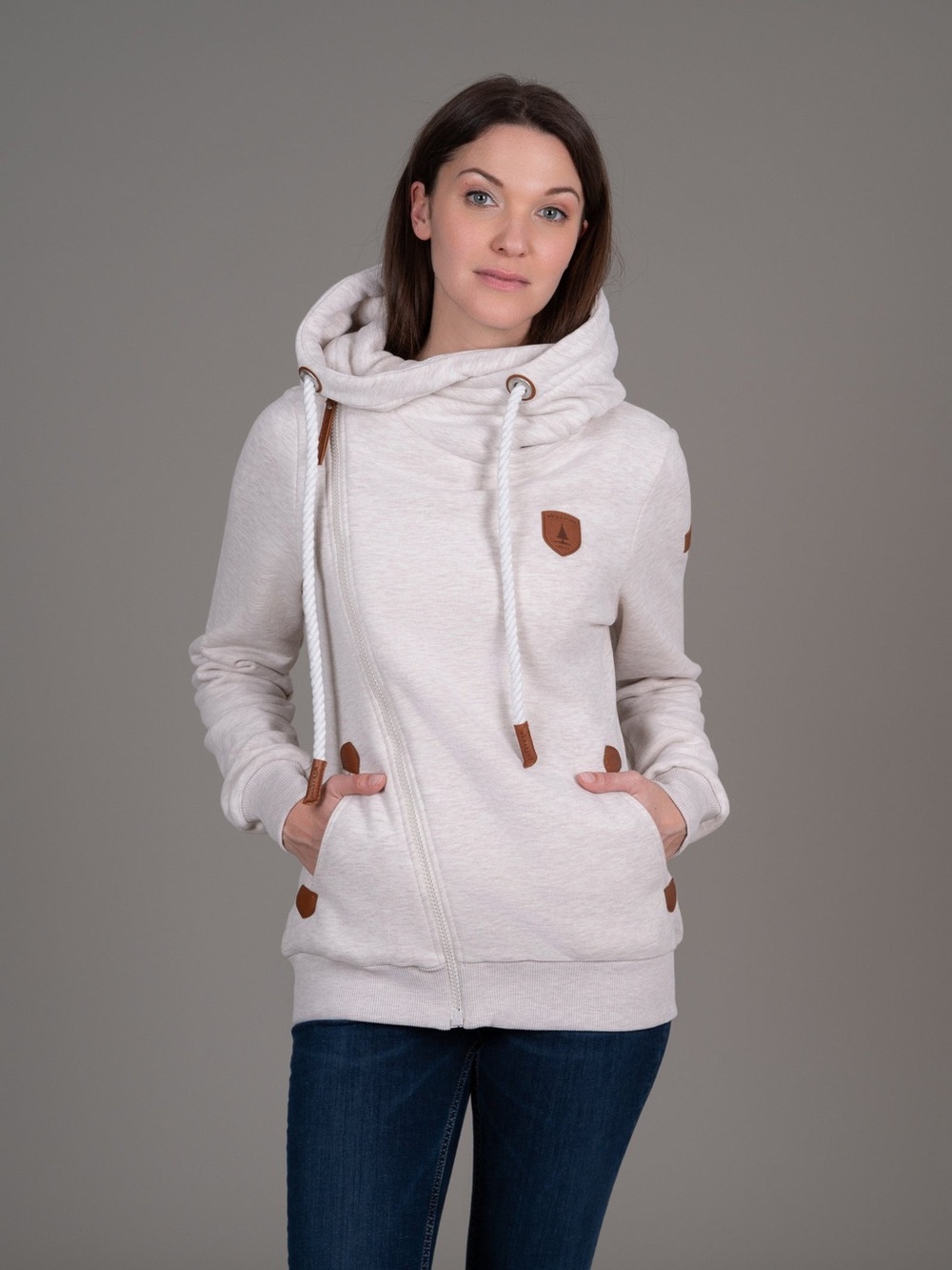 Wanakome Women’s Athena Heather Oatmeal Full-Zip Hoodie Sweatshirt XL